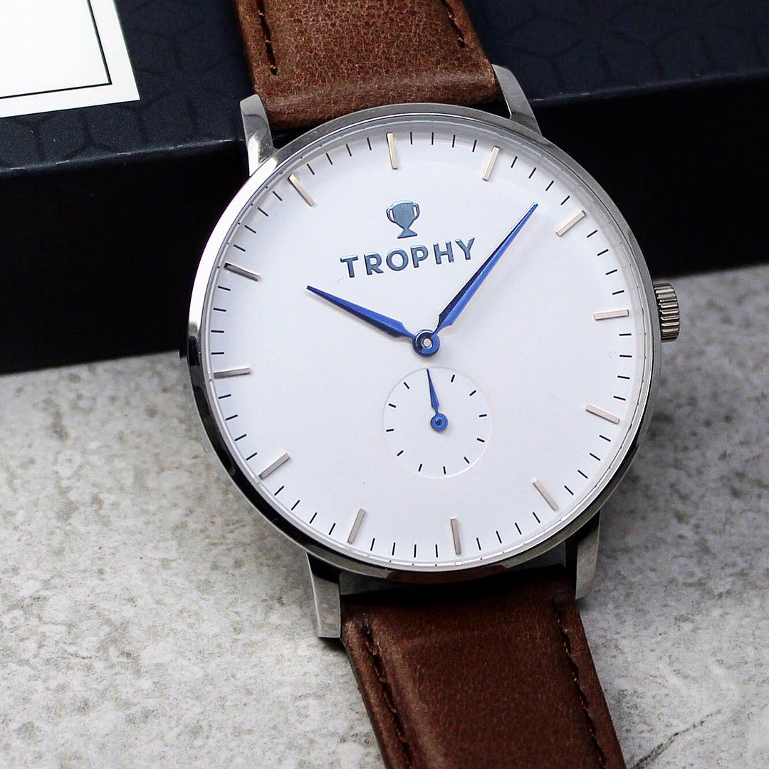 Blue & White / Brown Leather - Trophy Watch Company