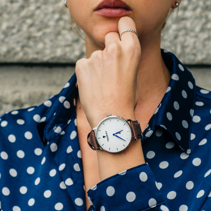 Blue & White / Brown Leather - Trophy Watch Company