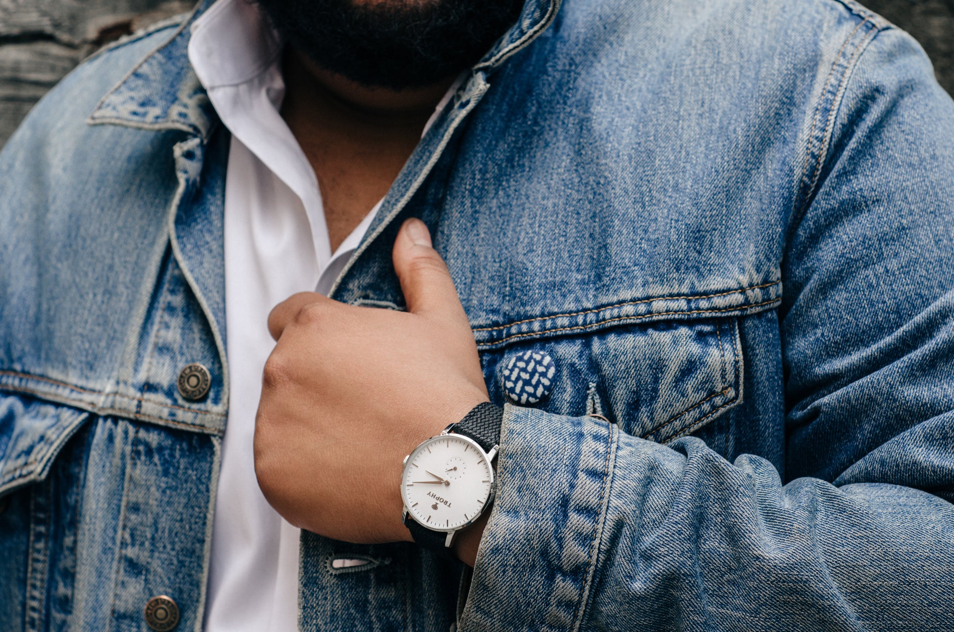 Silver & White / Black Perlon - Trophy Watch Company