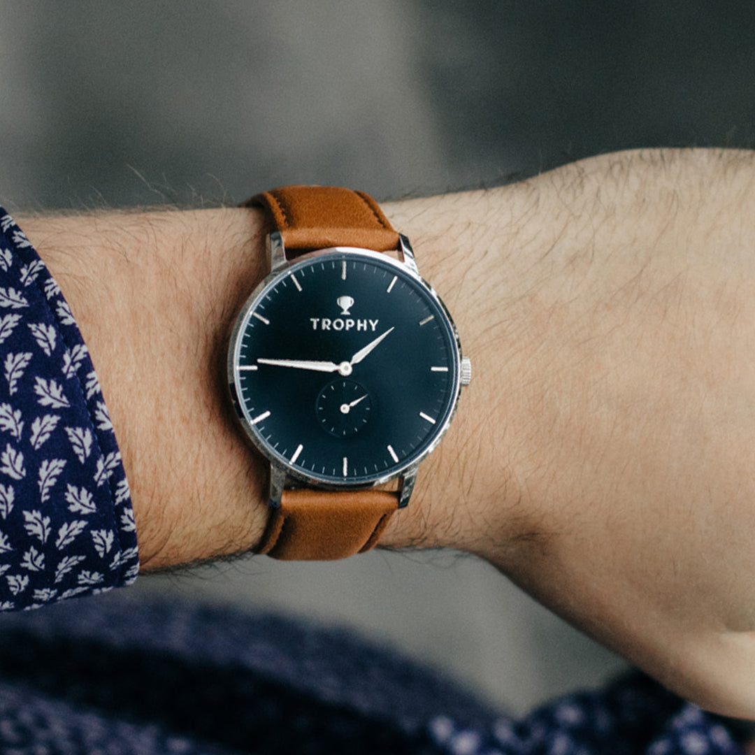 Navy & Silver / Tan Leather - Trophy Watch Company